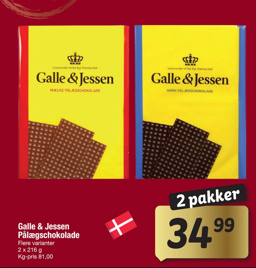 Tilbud på Galle & Jessen Pålægschokolade fra fakta Tyskland til 34,99 kr.
