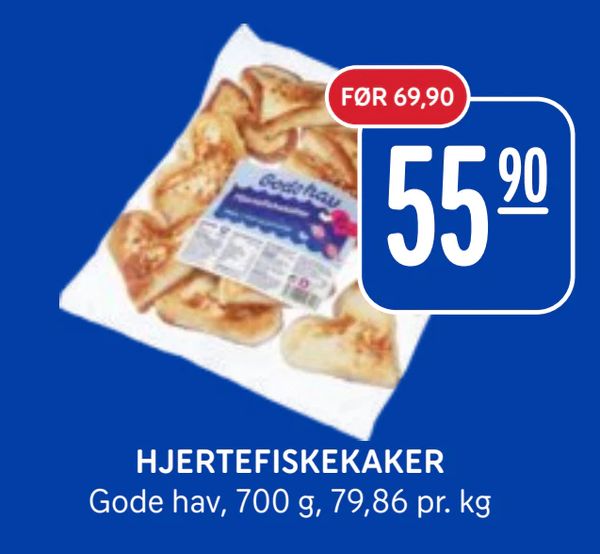 HJERTEFISKEKAKER Gode hav, 700 g, 79,86 pr. kg