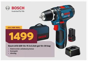 Bosch drill GSR 12v-15 2x2,0ah gal 12v-20 bag