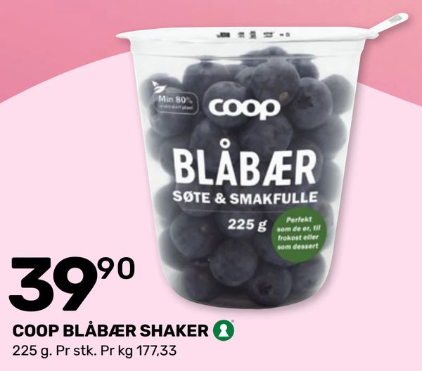 COOP BLÅBÆR SHAKER 225 g. Pr stk. Pr kg 177,33