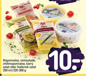 Mayonnaise, remoulade, chilimayonnaise, karry salat eller Italiensk salat 250 ml/225-300 g