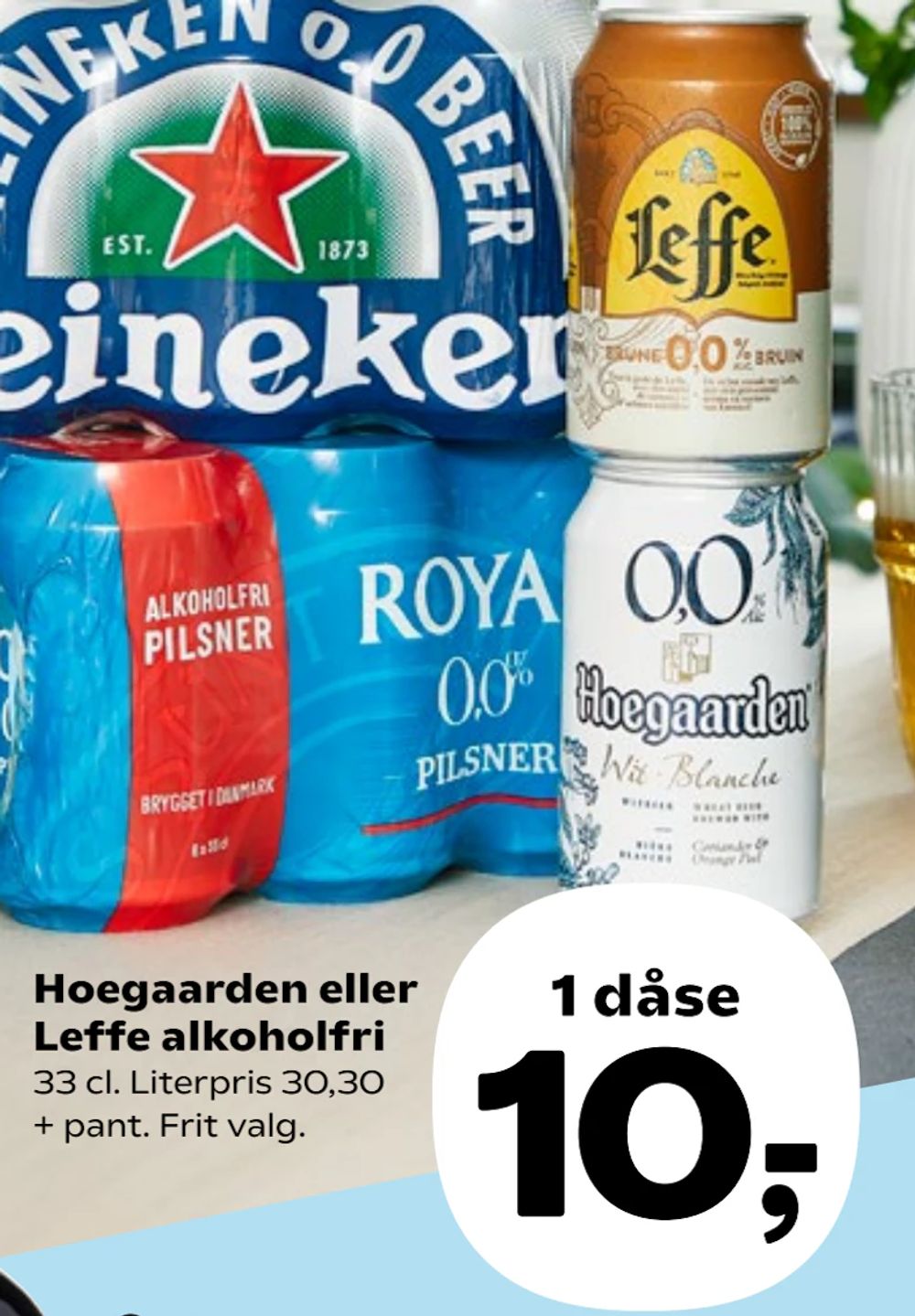Tilbud på Hoegaarden eller Leffe alkoholfri fra SuperBrugsen til 10 kr.
