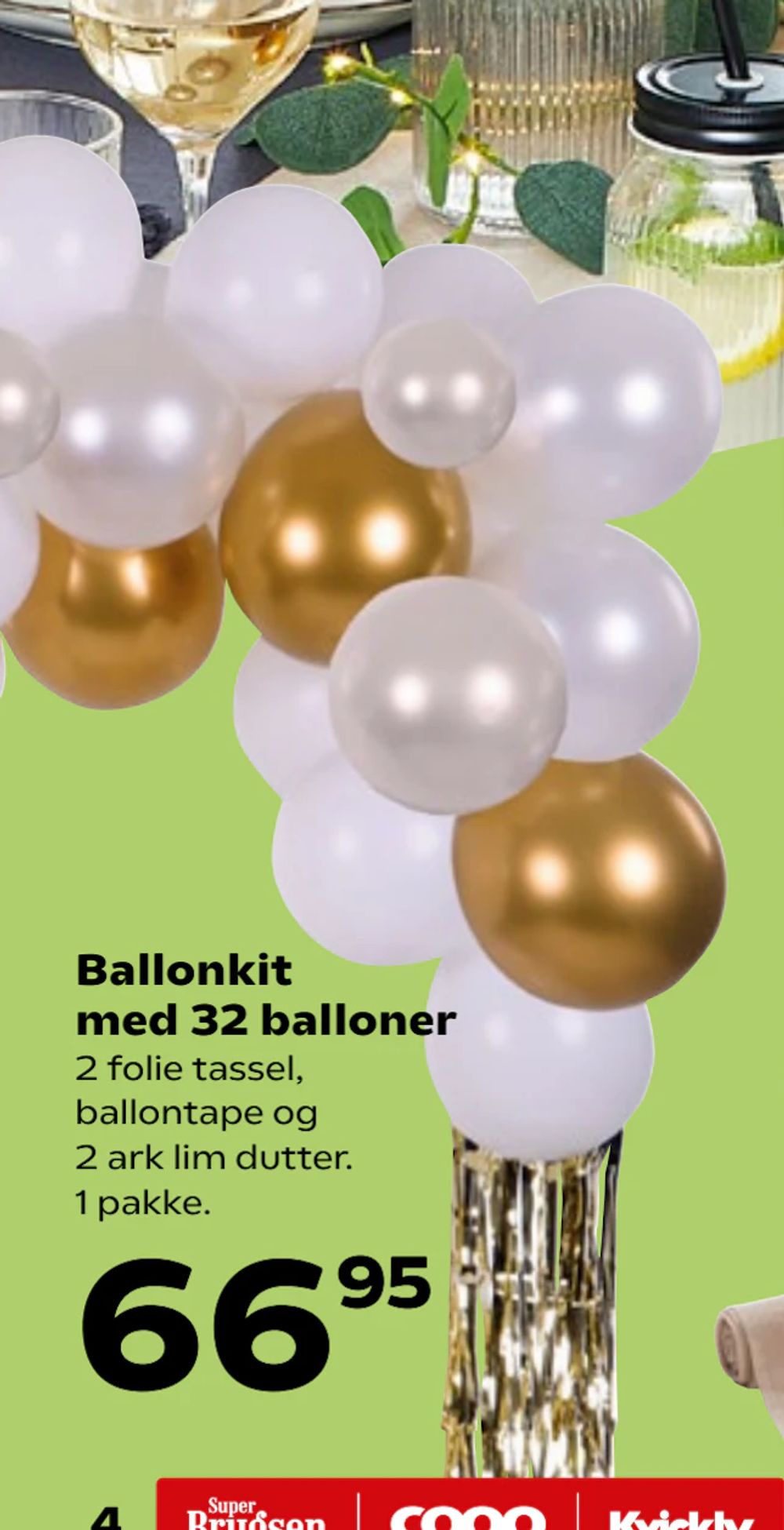 Tilbud på Ballonkit med 32 balloner fra SuperBrugsen til 66,95 kr.