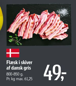 Flæsk i skiver af dansk gris