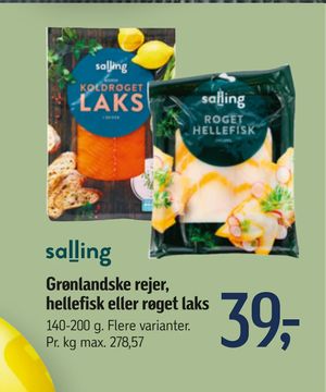 Grønlandske rejer, hellefisk eller røget laks