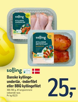 Danske kyllingeunderlår, -inderfilet eller BBQ kyllingefilet