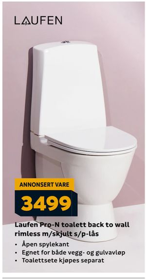 Laufen Pro-N toalett back to wall rimless m/skjult s/p-lås