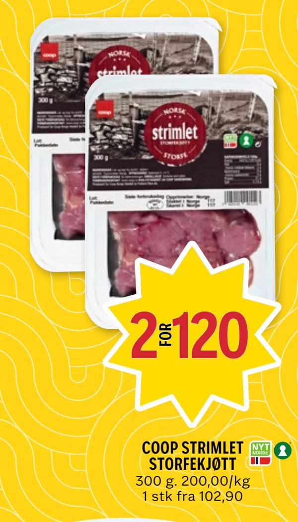 COOP STRIMLET STORFEKJØTT 300 g. 200,00/kg 1 stk fra 102,90
