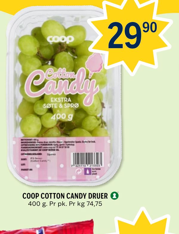 COOP COTTON CANDY DRUER 400 g. Pr pk. Pr kg 74,75