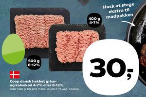 Coop dansk hakket grise- og kalvekød 4-7% eller 8-12%
