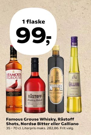 Famous Grouse Whisky, Råstoff Shots, Nordsø Bitter eller Galliano