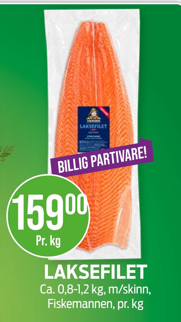 LAKSEFILET Ca. 0,8-1,2 kg, m/skinn, Fiskemannen, pr. kg
BILLIG PARTIVARE!