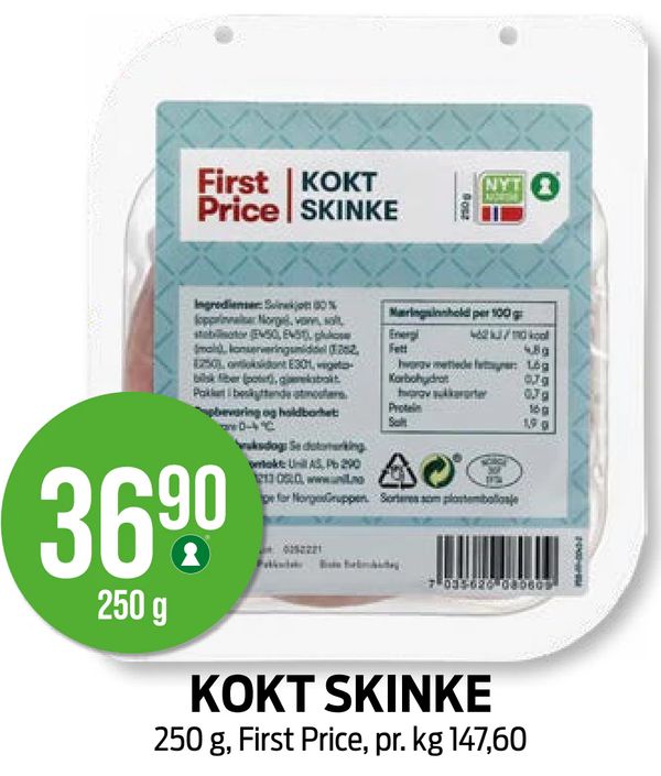 KOKT SKINKE 250 g, First Price, pr. kg 147,60