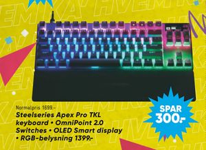 Steelseries Apex Pro TKL keyboard • OmniPoint 2.0 Switches • OLED Smart display • RGB-belysning