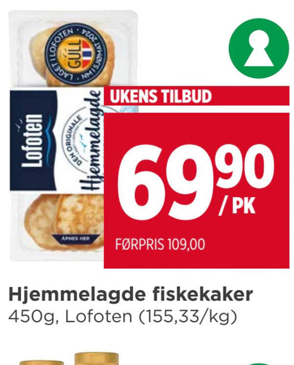 Hjemmelagde fiskekaker 450g, Lofoten (155,33/kg)
UKENS TILBUD
/ PK
FØRPRIS 109,00