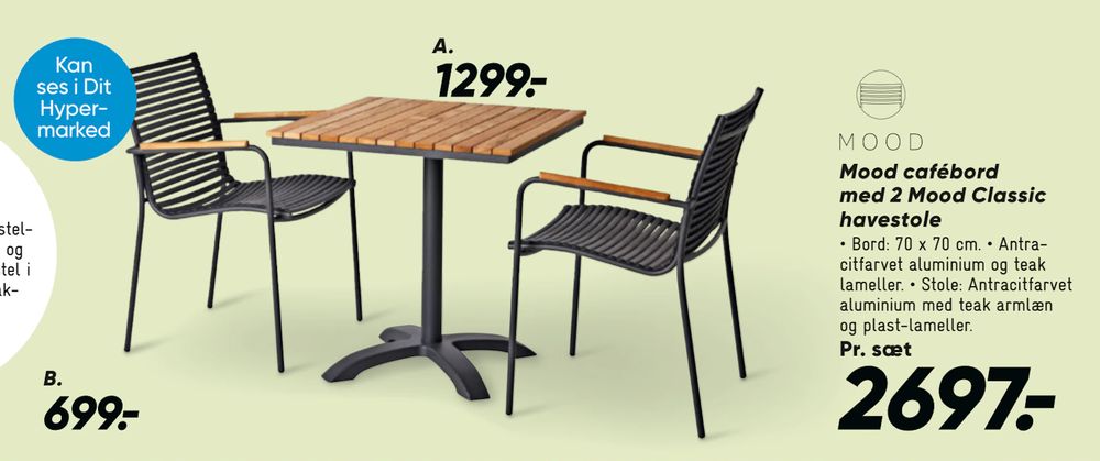 Tilbud på Mood cafébord med 2 Mood Classic havestole fra Bilka til 2.697 kr.