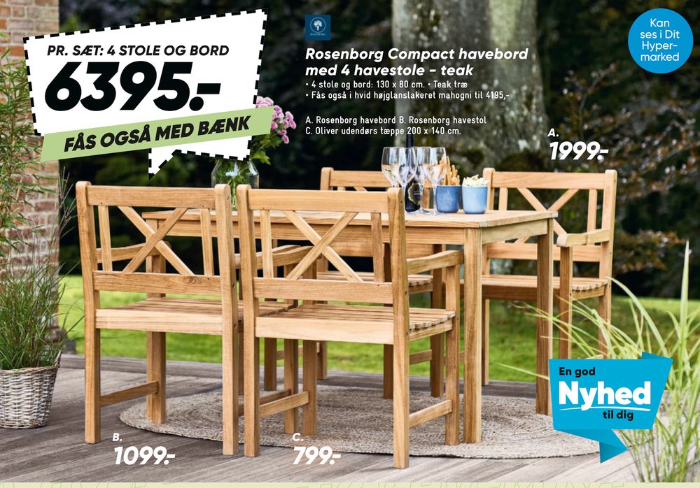 Tilbud på Rosenborg Compact havebord med 4 havestole - teak fra Bilka til 6.395 kr.