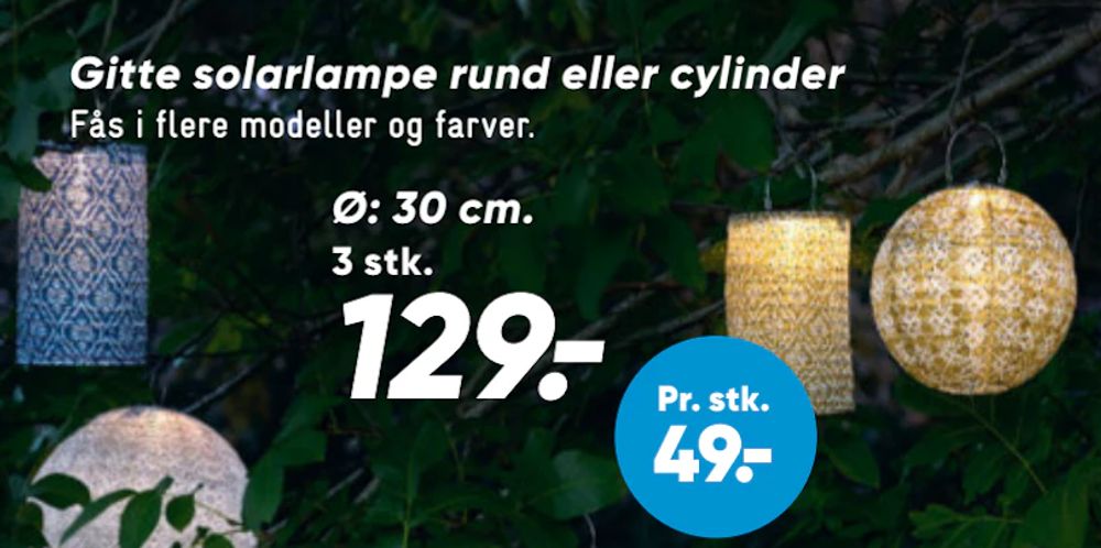 Tilbud på Gitte solarlampe rund eller cylinder fra Bilka til 129 kr.