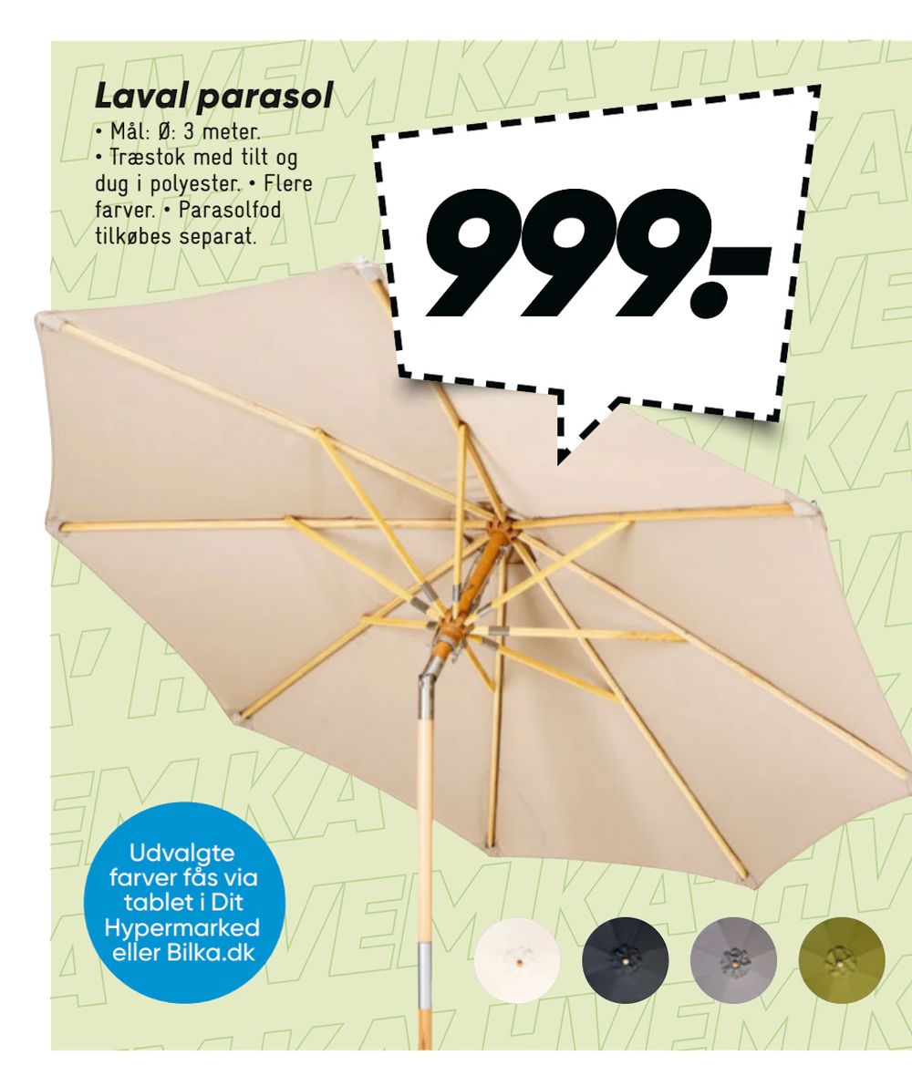 Tilbud på Laval parasol fra Bilka til 999 kr.