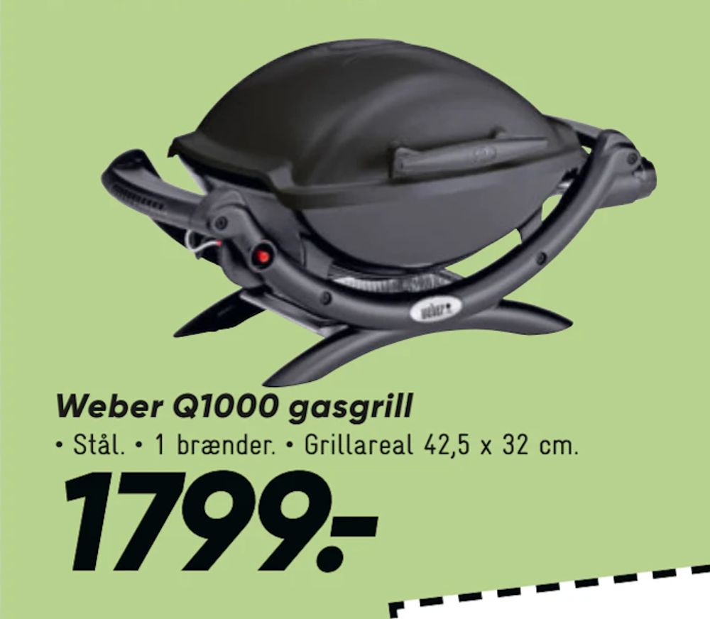 Tilbud på Weber Q1000 gasgrill fra Bilka til 1.799 kr.