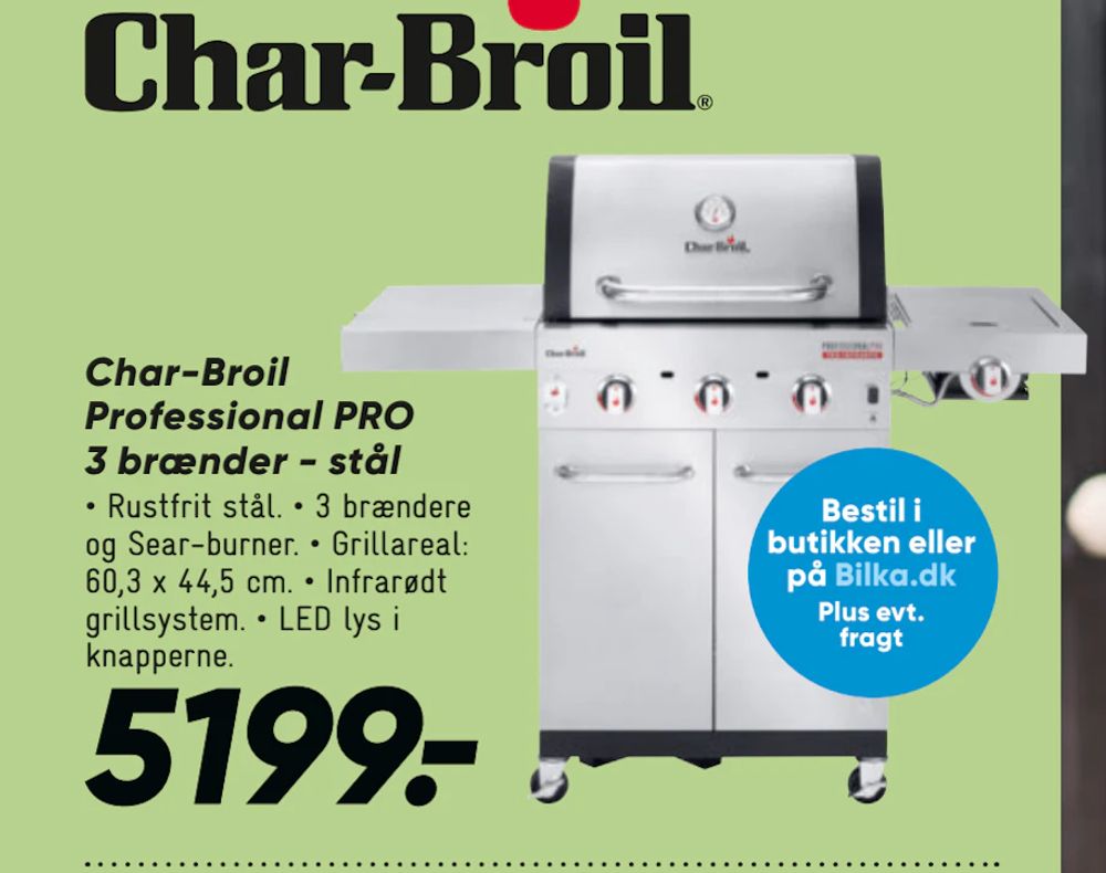 Tilbud på Char-Broil Professional PRO 3 brænder - stål fra Bilka til 5.199 kr.