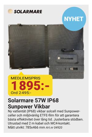 Solarmare 57W IP68 Sunpower Vikbar