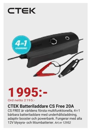 CTEK Batteriladdare CS Free 20A