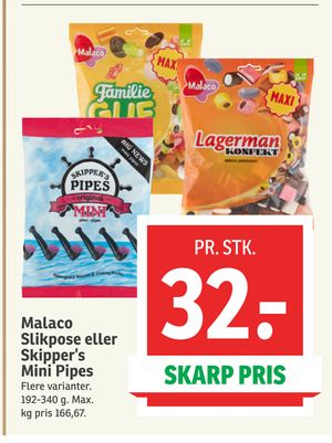 Malaco Slikpose eller Skipper’s Mini Pipes