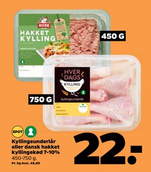 Kyllingeunderlår eller dansk hakket kyllingekød 7-10%