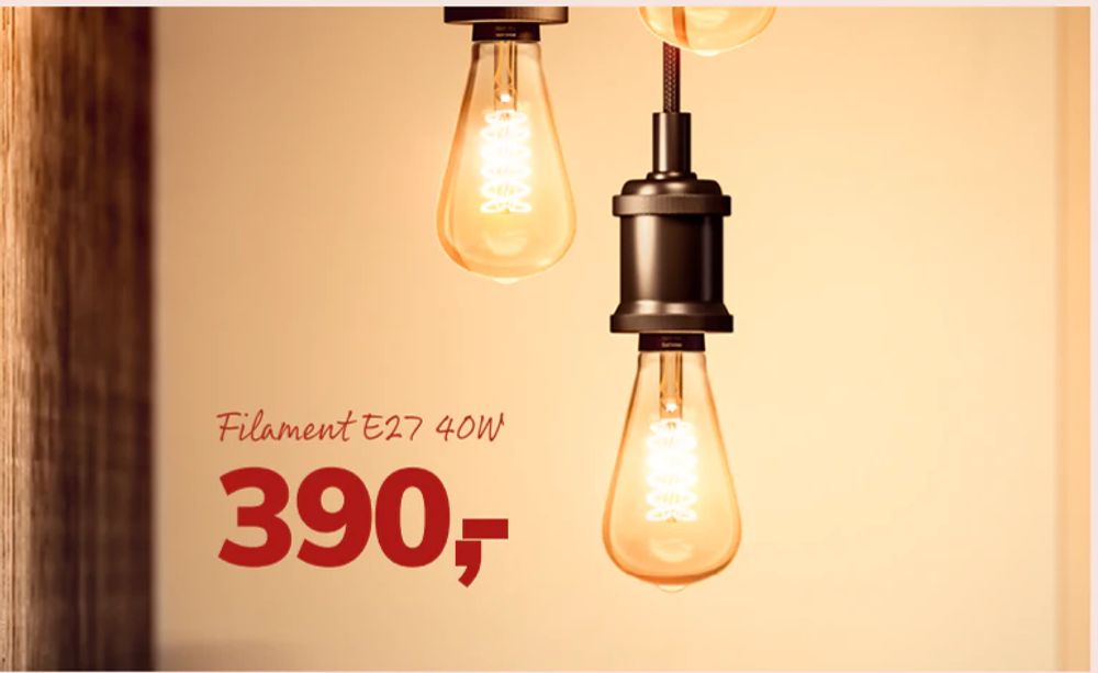 Tilbud på Filament E27 40W fra Daells Bolighus til 390 kr.