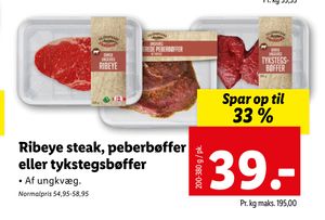 Ribeye steak, peberbøffer eller tykstegsbøffer