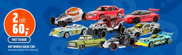 HOT WHEELS BASIC CAR Assorterte varianter. Pris 35,00 pr stk 2 FOR 60; FAST TILBUD