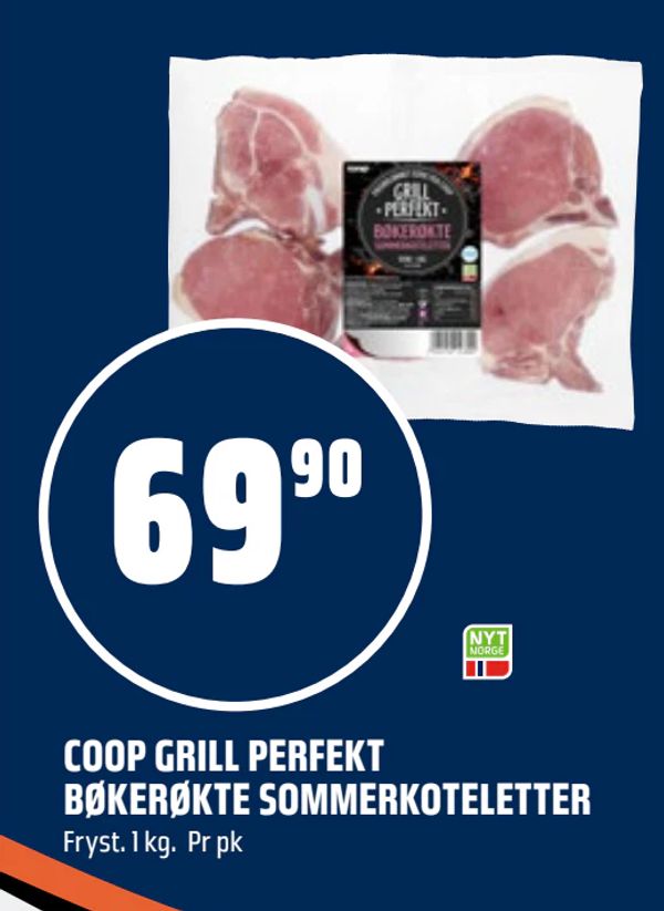 COOP GRILL PERFEKT BØKERØKTE SOMMERKOTELETTER Fryst. 1 kg. Pr pk