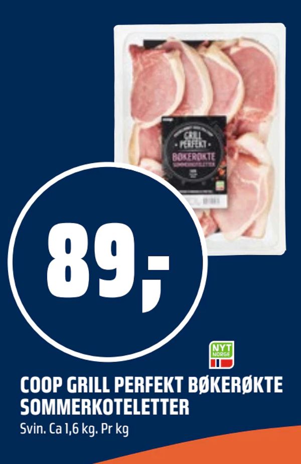 COOP GRILL PERFEKT BØKERØKTE SOMMERKOTELETTER Svin. Ca 1,6 kg. Pr kg