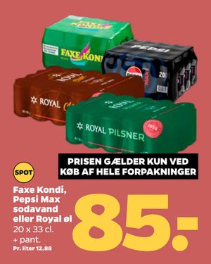 Faxe Kondi, Pepsi Max sodavand eller Royal øl