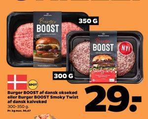 Burger BOOST af dansk oksekød eller Burger BOOST Smoky Twist af dansk kalvekød
