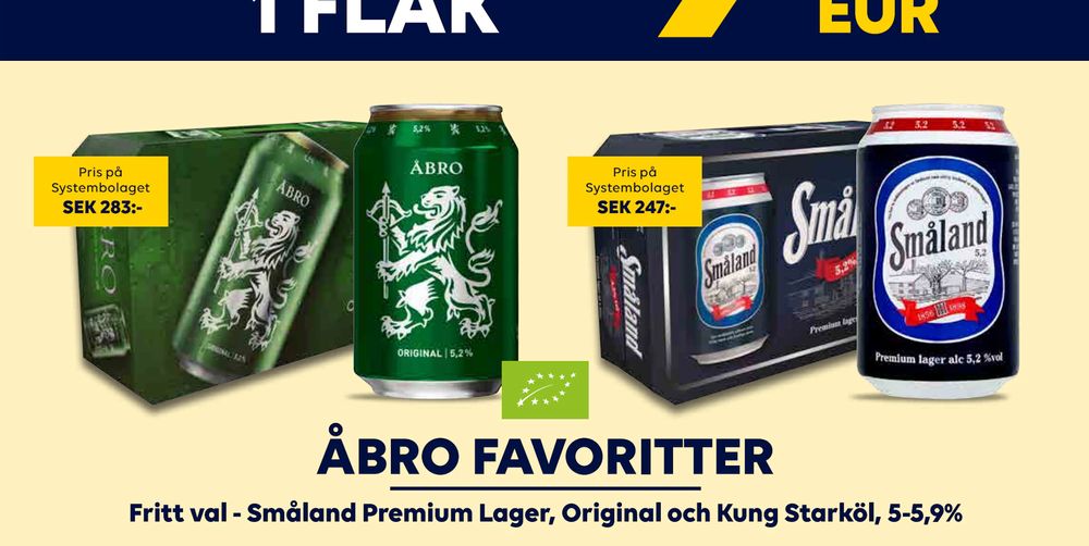 Erbjudanden på Småland Premium Lager, Original och Kung Starköl, 5-5,9% från Bordershop för 9,39 €