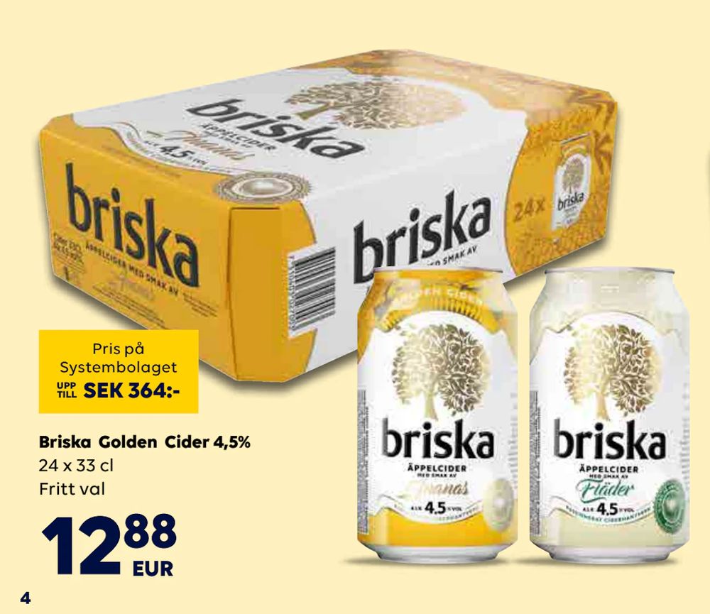 Erbjudanden på Briska Golden Cider 4,5% från Bordershop för 12,88 €