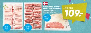 Flæskesteg, flæsk i skiver eller spareribs af dansk gris