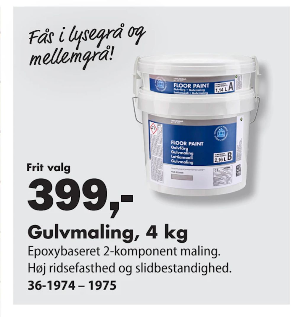 Tilbud på Gulvmaling, 4 kg fra Biltema til 399 kr.