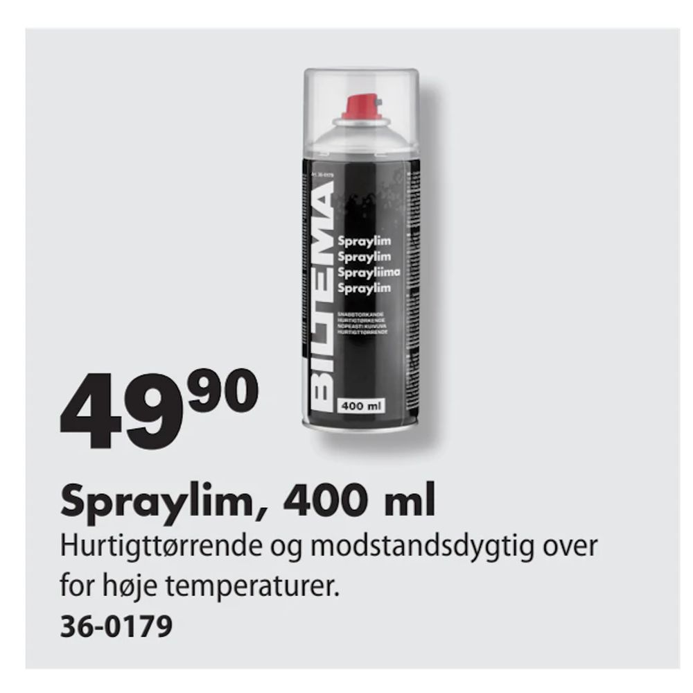 Tilbud på Spraylim, 400 ml fra Biltema til 49,90 kr.