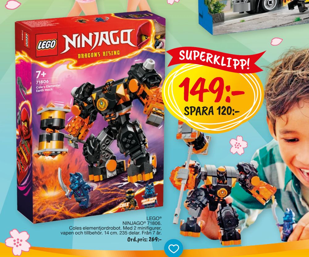 Erbjudanden på LEGO NINJAGO 71806 Coles elementjordrobot från Leklust för 149 kr