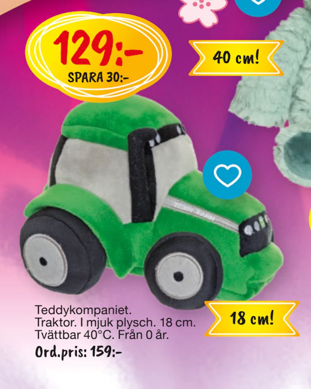 Erbjudanden på Teddykompaniet Traktor I mjuk plysch från Leklust för 129 kr