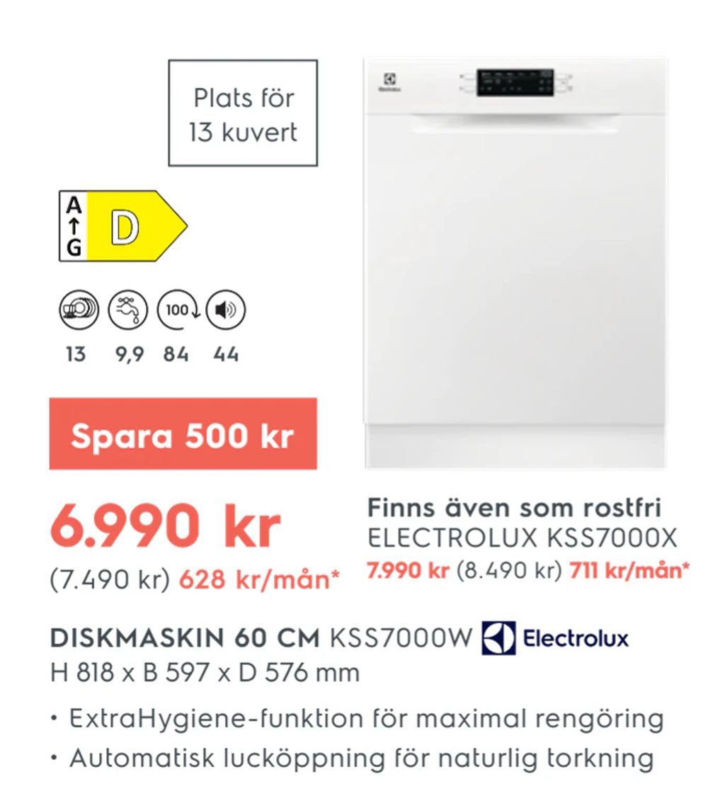 Erbjudanden på DISKMASKIN 60 CM från Electrolux Home för 6 990 kr