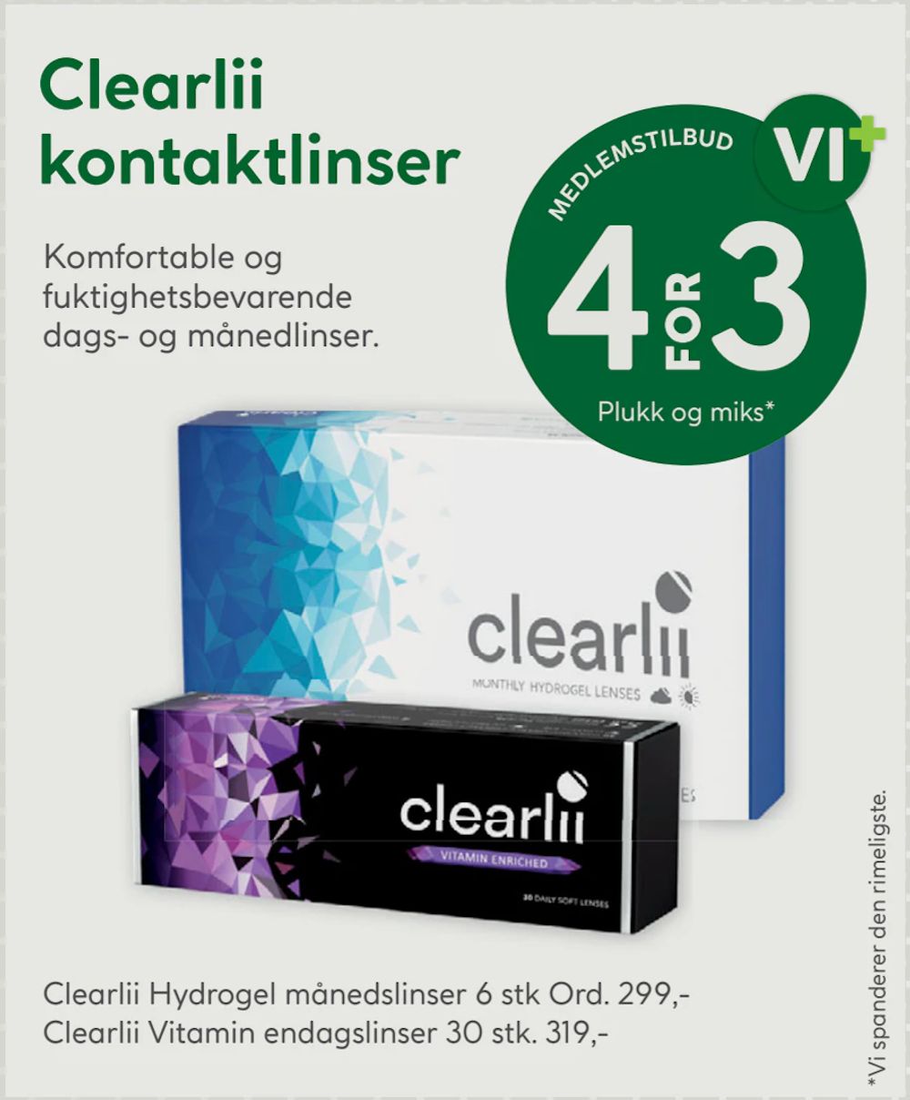 Tilbud på Clearlii Vitamin endagslinser fra Vitusapotek til 319 kr