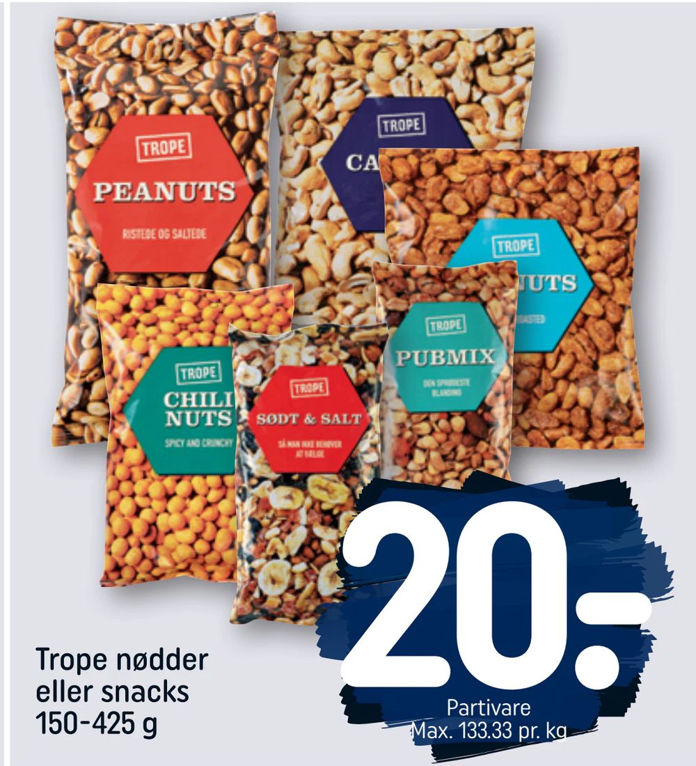 Trope nødder eller snacks 150-425 g