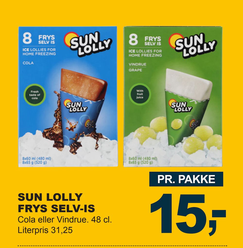 Tilbud på SUN LOLLY FRYS SELV-IS fra LET-KØB til 15 kr.