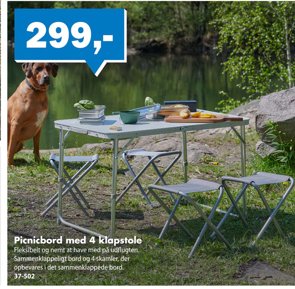 Tilbud på Picnicbord med 4 klapstole fra Biltema til 299 kr.