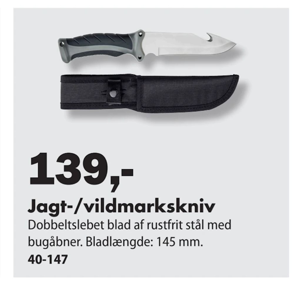 Tilbud på Jagt-/vildmarkskniv fra Biltema til 139 kr.