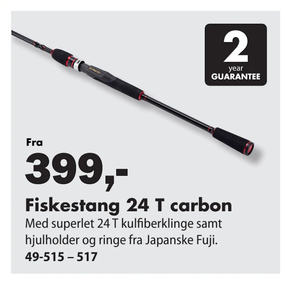 Tilbud på Fiskestang 24 T carbon fra Biltema til 399 kr.